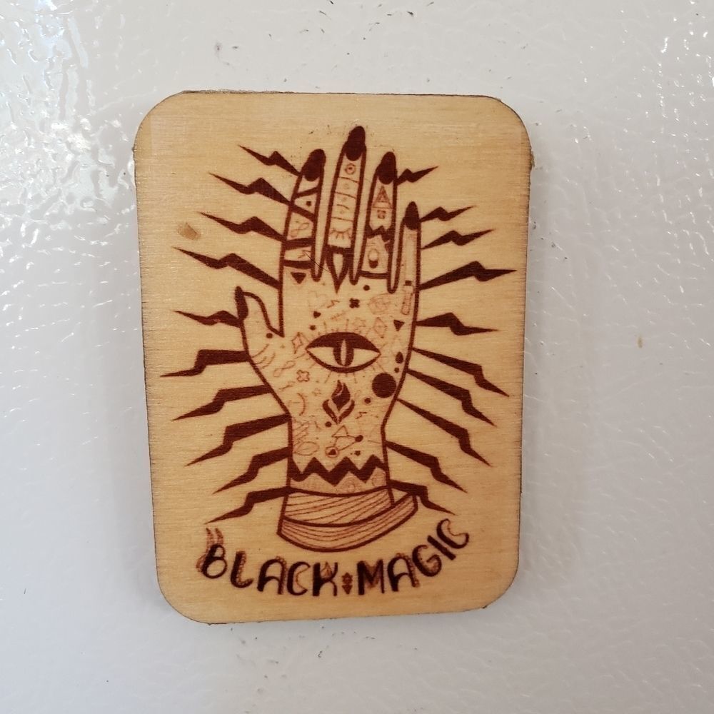 Wood Refrigerator magnet /mini wall hanging. Black magic